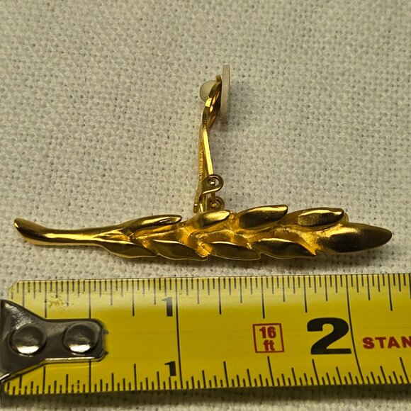 Vintage 80's Karl Lagerfeld Signed Wheat Stalk Clip On Earrings - Picture 4 of 6